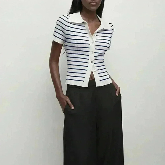 Multicolor Women's Button-Up Striped Knit Sweater - Picture 7 of 7